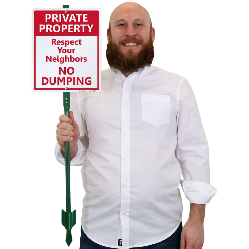 SmartSign علامة حديقة 12 × 10 بوصة "ملكية خاصة - احترم جيرانك، لا ت Dumping" مع دعامه بطول 3 أقدام، ألمنيوم مقاوم للصدأ بسمك 40 مل، أحمر وأبيض، مجموعة من 1، صنع في الولايات المتحدة - Image 4